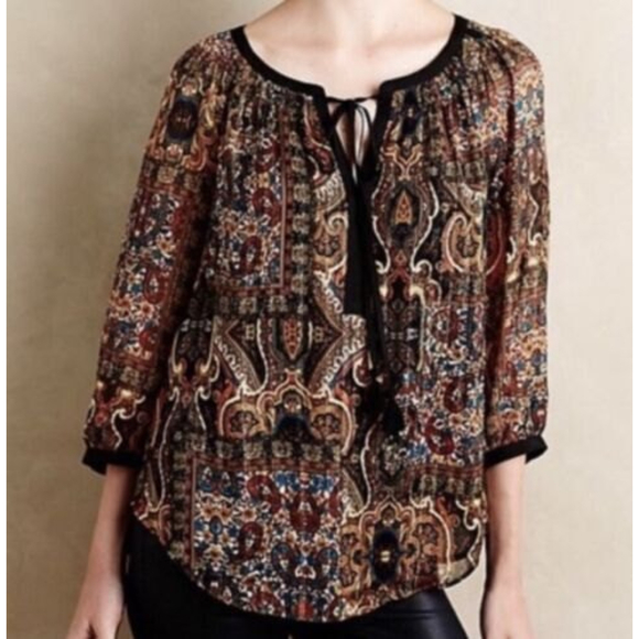Anthropologie Meadow Rue Blouse Size XS Black Metallic Gold Shimmer Marya Blouse - Picture 10 of 10